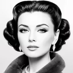 a woman wearing a fur collar and earrings