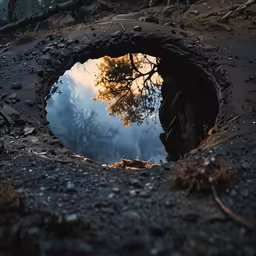 the reflection of trees in a pool of water