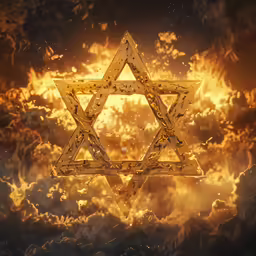 gold star of david surrounded by a cloud of yellow smoke