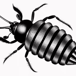 black and white drawing of an insect on a white background