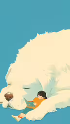 a young girl is reading a book to a large white dog,there is a white dog lying on the ground reading to a young boy