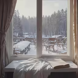 a room with two windows and a view of the outdoors