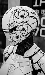 the back of a woman with a white helmet