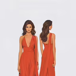 two women in dresses that appear to be wearing long or short hair