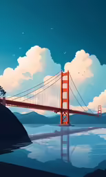 a bridge over some water with clouds in the sky