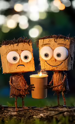 a couple of paper mache with eyes on each other