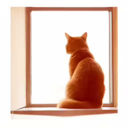 an orange cat looking out a window