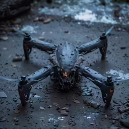 a spider spider with large wings sitting on the ground