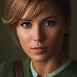 a woman with a brown shoulder bag and a sweater