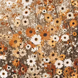 brown and white flowers are growing near grass