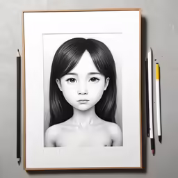 an illustration of a black - and - white doll surrounded by a drawing of her face