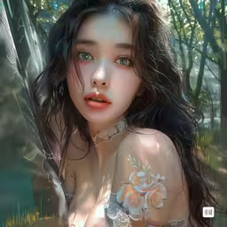 a beautiful young woman in a green field with trees,a very pretty lady posing by some trees