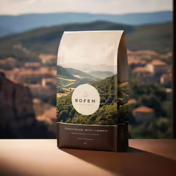 a bag of coffee sitting on top of a table