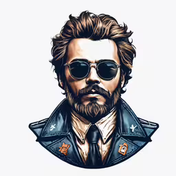 an illustration of the man with sunglasses and beard,the poster for johnny phillips is printed on white paper