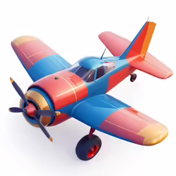 an old model plane with wheels, on a white surface