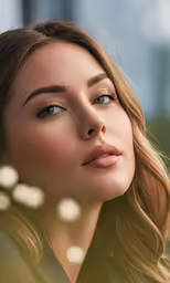 a close up of a woman with very light brown eyes