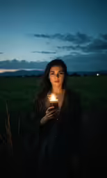 a woman is holding up a light with her hand