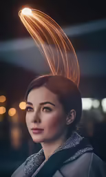 a girl with a weird hairdo looks into the distance