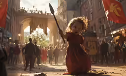 a girl with a big sword and a hammer