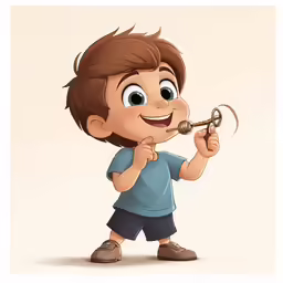 a drawing of a young boy playing with a key