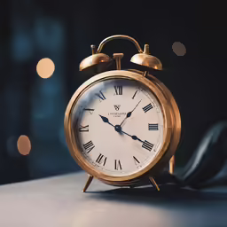 a vintage gold alarm clock with the hands down