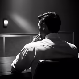 a man sitting in a chair looking off into the distance