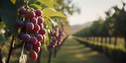a close up image of red cherries hanging on a tree