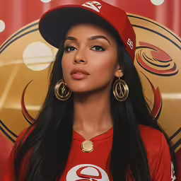 an image of a woman wearing a red hat