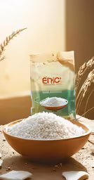 a bowl with rice on a table