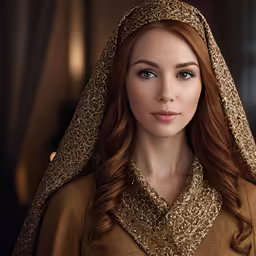 a beautiful young woman in a golden dress
