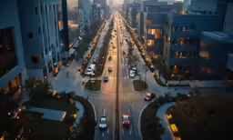 an aerial view of a cityscape with tall buildings