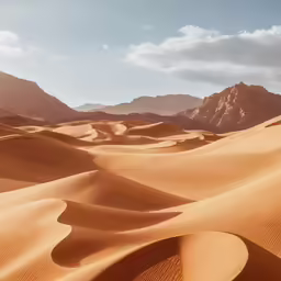 a desert with tall sand hills and cloudy skies