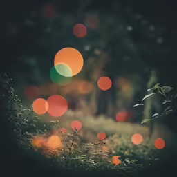blurry photograph of plants and lights in a park