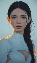 a digital painting of a woman wearing blue