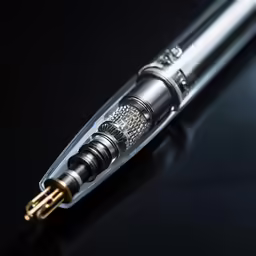 a black and white fountain pen on a black background