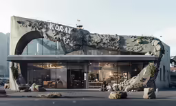 a rock lined building that reads moutain above the door