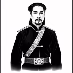 a man dressed in black uniform and wearing a medal