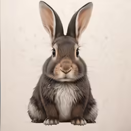 a brown and white bunny rabbit staring forward