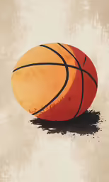 a painting of a basketball ball on a tan background