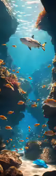 an aquarium full of fish in the middle of the water