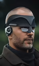 a man wearing a headset and talking on his cell phone