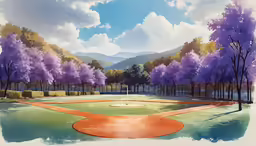 a golf field and some trees on it