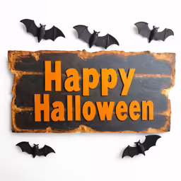 a happy halloween sign in the shape of bats