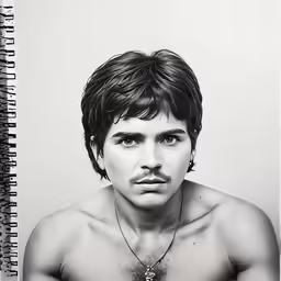 a sketched picture of a man with no shirt,