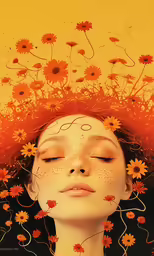 a woman with flowers in her hair