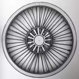 an old wheel has been drawn on a white wall