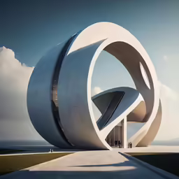 this beautiful building has large curved doors that are set on either sides of the courtyard or walkway