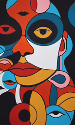 an abstract painting with circles and shapes