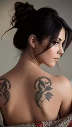 a woman wearing a tattoo and a blanket