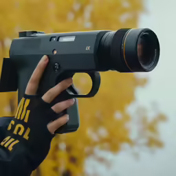 a man holding a camera while taking pictures
